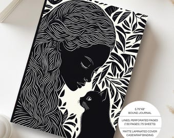 Linocut Style Hardcover Journal | Original Black Art Design | Limited Edition Notebook | A5 | Inspirational Self Care Gift Stationery