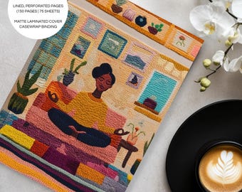 Embroidery Style Hardcover Lined Journal | Original Black Art Design | Notebook | A5 | Inspirational Self Care | Gift Stationery