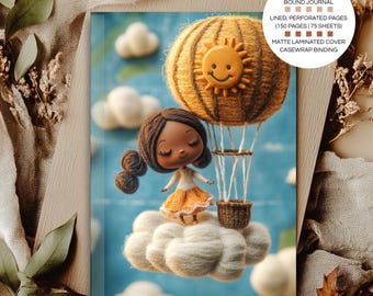 Hardcover Lined Journal | A5 5.75"x8" | Wool Knit Style | Black  Art | Personal Notebook | Inspirational Self Care Gift Stationery for Women