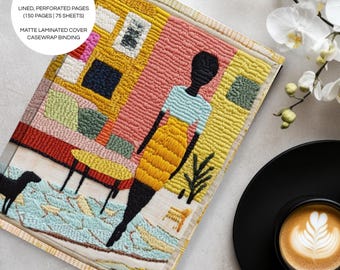 Embroidery Style Hardcover Lined Journal | Original Black Art Design | Notebook | A5 | Inspirational Self Care | Gift Stationery