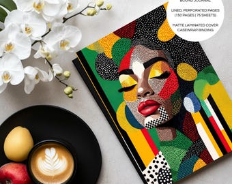 Pop Art Lined Hardcover Journal | Original Black Art Design | Notebook | A5 5.75" × 8.25" | Inspirational Self Care Diary | Gift Stationery