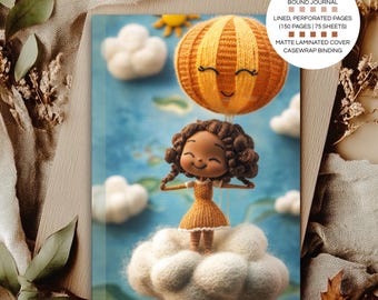 Hardcover Lined Journal | A5 5.75"x8" | Wool Knit Style | Black  Art | Personal Notebook | Inspirational Self Care Gift Stationery for Women