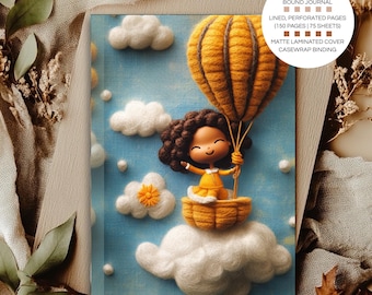 Hardcover Lined Journal | A5 5.75"x8" | Wool Knit Style | Black  Art | Personal Notebook | Inspirational Self Care Gift Stationery for Women