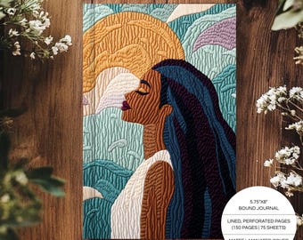 Hardcover Journal | Embroidery style | Creative Writing Notebook | A5 Black Art Journal | Boho Decor | Inspirational Stationery Gifts