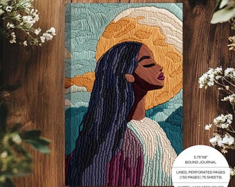 Hardcover Journal | Embroidery style | Creative Writing Notebook | A5 Black Art Journal | Boho Decor | Inspirational Stationery Gifts