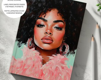 Salmon Pink Hardcover Lined Journal  | A5 5.75"x8" | Original Black Art Design | Notebook | A5 | Inspirational Self Care | Gift Stationery