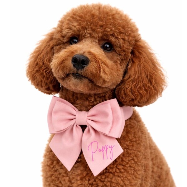 Personalised Dog Bow Tie with Name – Luxury Cotton Sailor Bow, Custom Dog Collar Accessory, Handmade Pet Gift