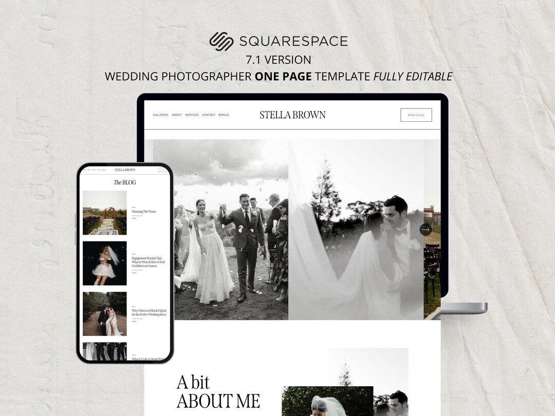 ONE PAGE Squarespace 7.1 Template for Wedding Photographers Premium