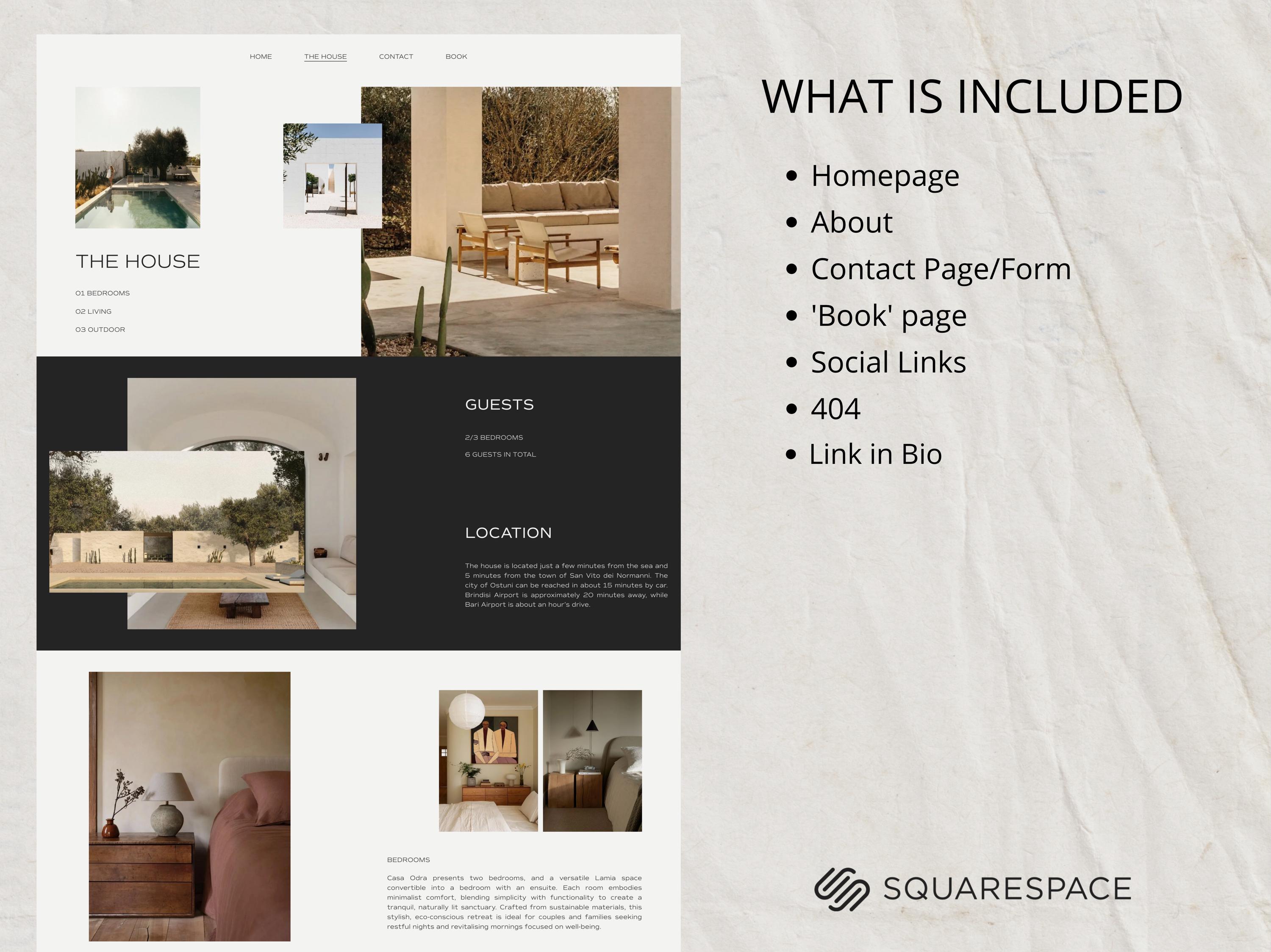Vacation Rental Squarespace Template, Villa Website Template, Holiday