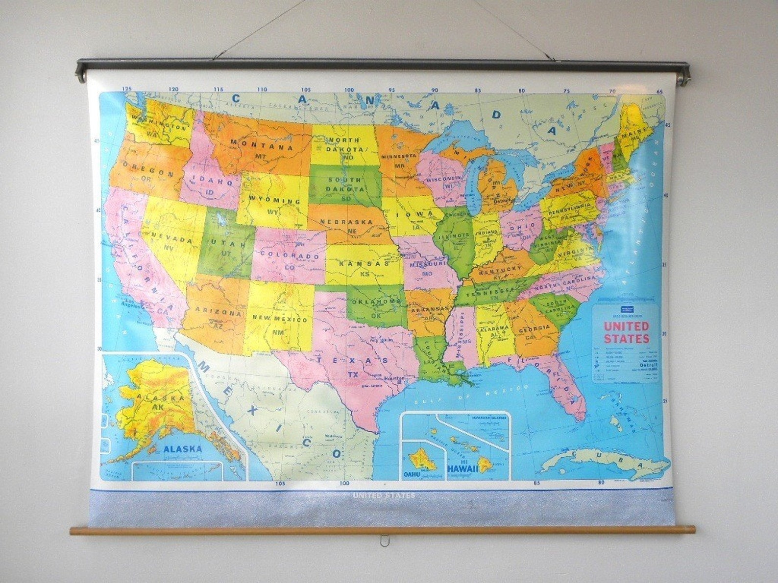 Colorful U.S. Map Classroom Pull Down Map Multicolored Etsy