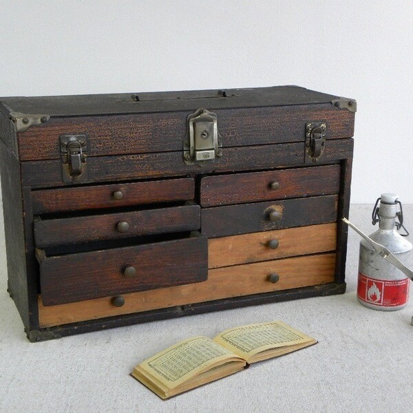 Antique Wooden Tool Chest, Machinist Tool Box, Beautifully Aged