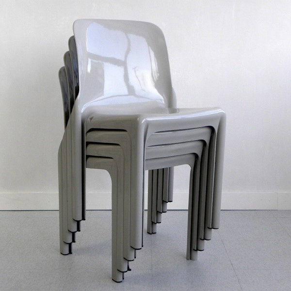 RESERVED / 1960's Vico Magistretti Selene Chairs by Artemide, Gray Molded Plastic, Stacking Chair, Mid-Century, Mod