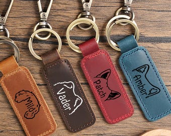 Custom Pet Name Keyring,Dog Mom Gift,Personalized Dog Ear Leather Keychain,Pet Memorial Keepsake,Minimal Pet Lover Gifts