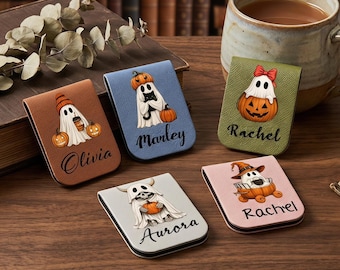 Custom Ghost Bookmark For Book Lovers, Personalized Halloween Name Design, Cute Pumpkin Reading Gift For Kids