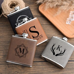 Custom Name Flask,Personalized Leather Flask for Men,6oz Flask,Groomsmen Hip Flask,Best Man Gift,Groomsman Flask Gift,Wedding Flask