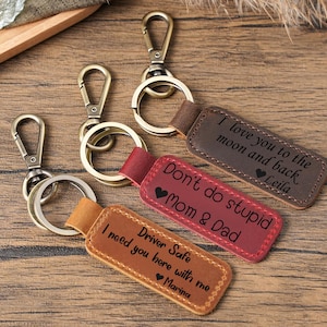 Personalized Engraved Keychain,Keyring Key Fob,Custom Leather Keychain,Engraved Keychain for Men and Women,Gift for Him,Leather Keyring