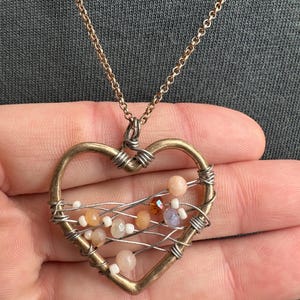 Vintage Rose Goldtone Pink Quartz Love Heart Pendant 18” Necklace