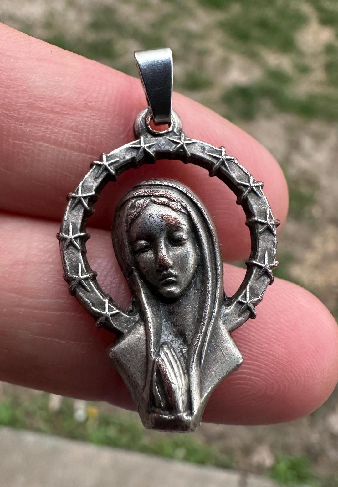 Vintage Catholic Our Lady of Lourdes Silver Tone Religious Medal ...