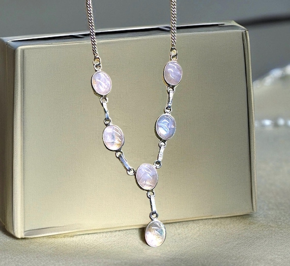 Rainbow Moonstone Mutigem Silver 18” Hook Clasp S… - image 1