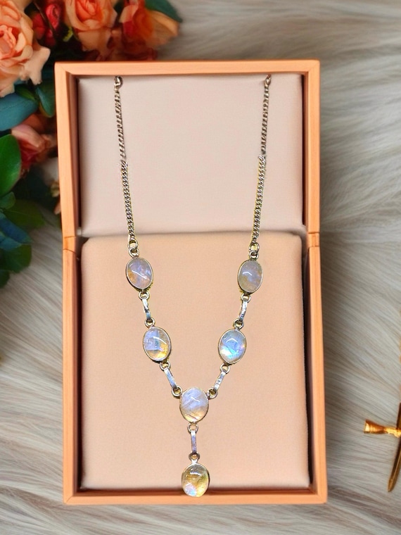 Rainbow Moonstone Mutigem Silver 18” Hook Clasp S… - image 3