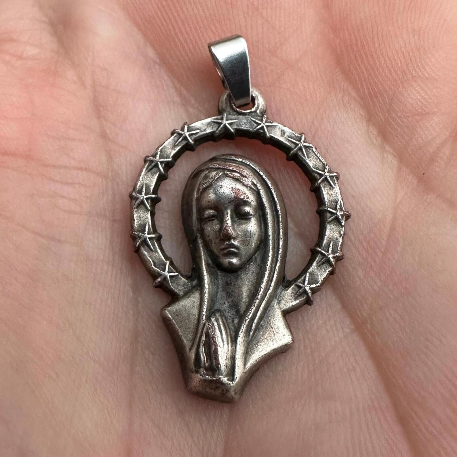 Vintage Catholic Our Lady of Lourdes Silver Tone Religious Medal ...