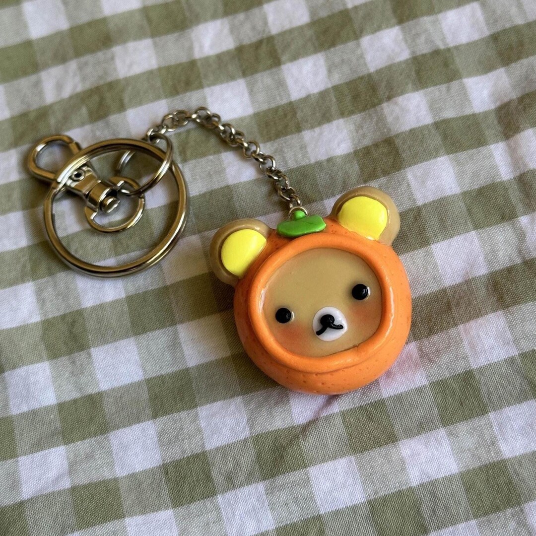 Rilakkuma Bear Orange Keychain: Cute Handmade Polymer Clay Keychain ...
