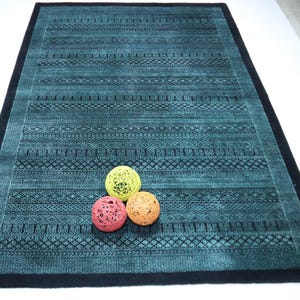 7x10 Gabbeh Area Rug - Teal Blue Afghan Handmade Tribal Plush Wool Rug - Diamond Motif Rug - Classic Rug - Bedroom Rug - Living Room Rug