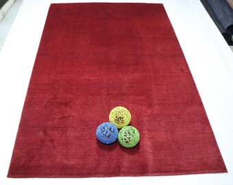 7x10 Red Hand Knotted Gabbeh Wool Rug - Afghan Striped Design Tribal Rug