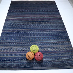7x10 Ft Gabbeh Area Rug - Blue Gray Afghan Hand Knotted Tribal Motif Lori Baft Wool Rug - Plush Wool Rug - Bedroom Rug - Living Room Rug
