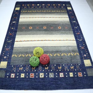 7x10 Gabbeh Area Rug - Gray Blue Afghan Hand Knotted Tribal Plush Wool Rug - Oriental Rug - Animal Motif Rug - Bedroom Rug - Living Room Rug