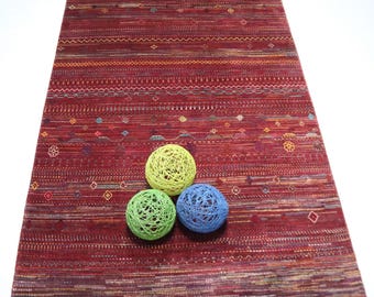 5x7 Red Hand Knotted Wool Rug - Afghan Gabbeh Striped Area Rug