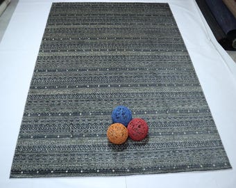 7x10 Gabbeh Wool Rug - Charcoal Gray Afghan Hand Knotted Tribal Motif Area Rug