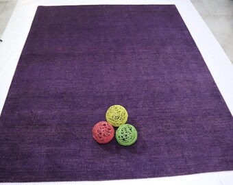 8 x 10 Afghaans gabbeh-tapijt – handgeknoopte wol, paars geometrisch ontwerp