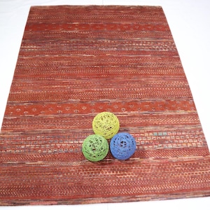 6x8 Ft Gabbeh Area Rug, Burnt Orange Afghan Hand Knotted Geometric Thick Pile Wool Rug, Bedroom Rug ,Living Room Rug, Office Rug, Foyer Rug
