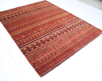 100x150 Rost Gabbeh Wollteppich - Afghanischer Handgeknüpfter Stammes Teppich