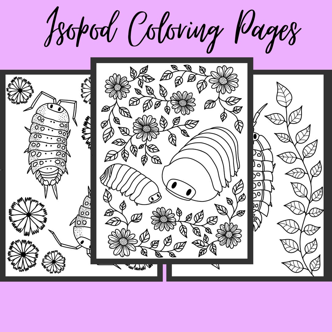 Hand Drawn Isopod and Flower Coloring Book Page Set of 3 for Adults ...
