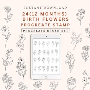 Birth Flowers Procreate Brushset, Line Art Stamps (digital Download) - Etsy