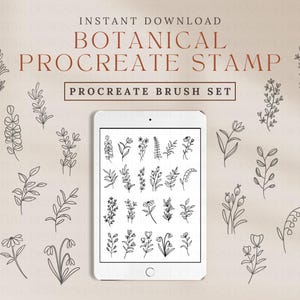22 Botanical Procreate Brushes Stamps, Procreate Brushes, Procreate flower tattoos, Procreate Floral tattoo, fine line floral tattoo brushes