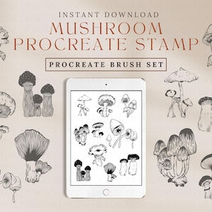 10 Mushroom Procreate Brushes / Fungus mushroom Procreate stamps / Mushroom digital stamps for Procreate / Shitake mushroom procreate stamps