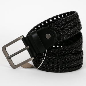 Men&#39;s Braided Belt | Brown Woven Belt for Men | High-Quality Faux Leather Belt UK | Adjustable Smart Casual Waist Belt