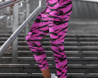 Felroze camouflagelegging met tijgerstrepen | Sportkleding met hoge taille voor dames