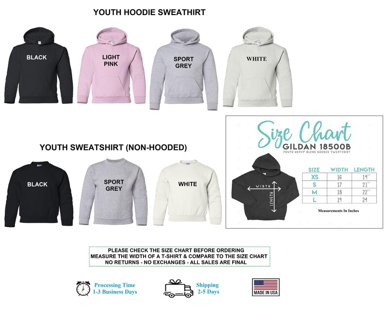 youth hoodie sweat shirt sizes chart
