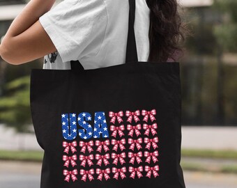 Coquette 4th Of July Tote Bag, Coquette American Bag, USA Tote Bag, Patriotic Coquette Bag, 4th Of July Bag, Fourth Of July Bag