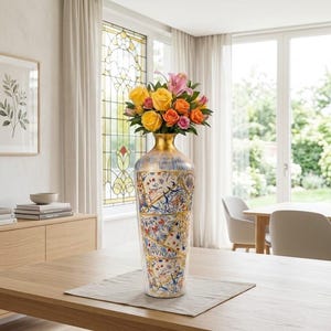 Hand Painted Ceramic Vase - Turkish Pottery Flower Vase, Modern Floral Table Centerpiece, Unique Artisan Home Decor Gift