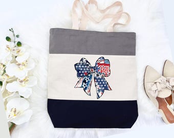 USA American Flag Star Tote Bag, Coquette American Tote Bag, American Flag Bag, 4th of July Tote Bag, Memorial Coquette Tote Bag