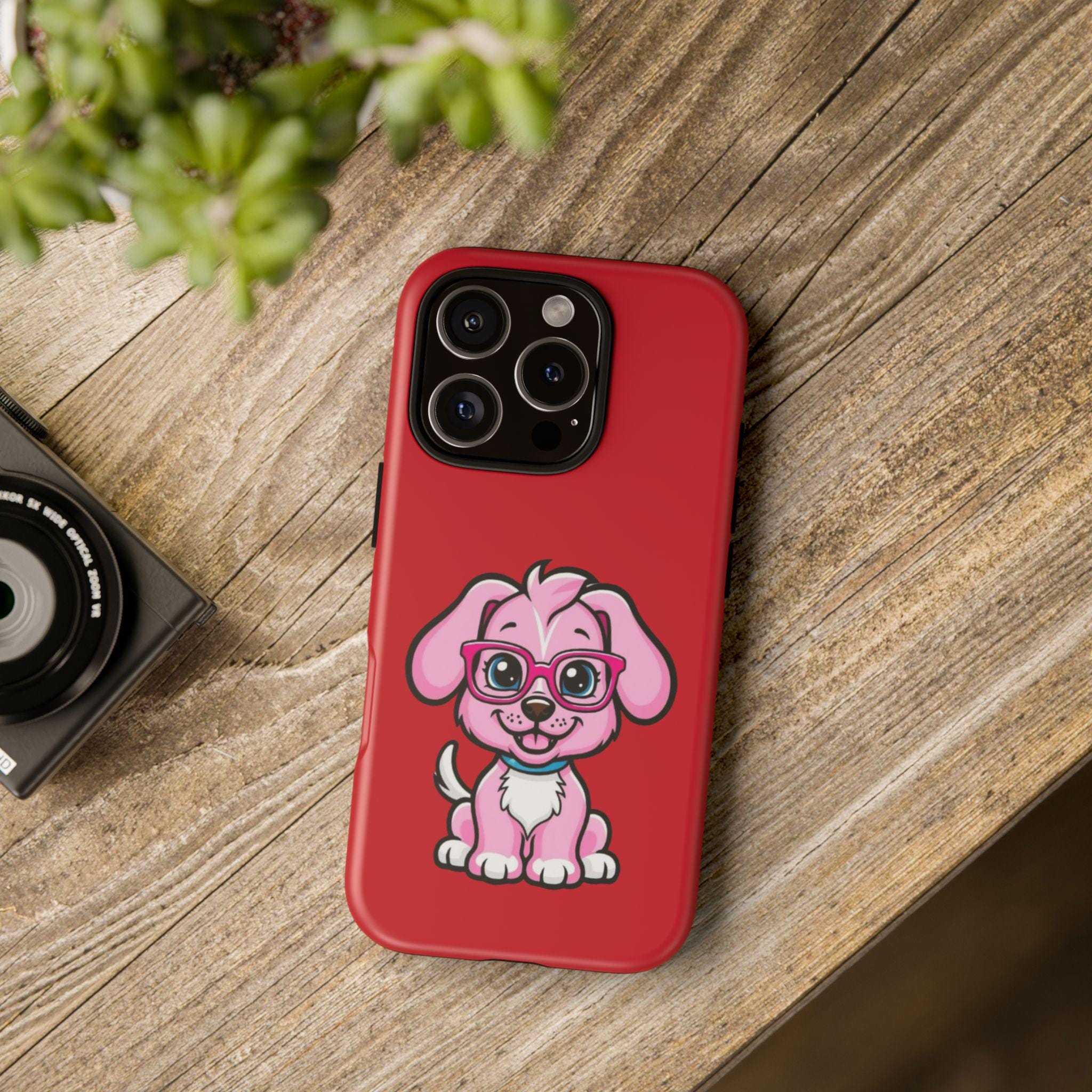 Red Case for iPhone, Adorable Puppy Design Protective Cover, Personalized Tough, Custom Cartoon Dog Case, Sweet Little Dog, Darling Doggo