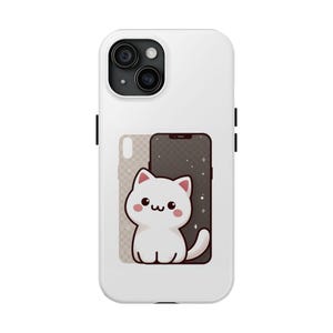 iPhone 15 - Cute Cat Tough Phone Cases, Durable Phone Cover, Kawaii Cat Design, Gift for Cat Lovers, Trendy Cat Accessories, Pet
