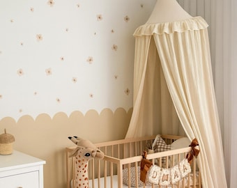 Ruffle Cotton Bed Canopy for Baby Crib | Nursery & Toddler Bed Canopy, Montessori Hanging Canopy, Cotton Canopy with Frills