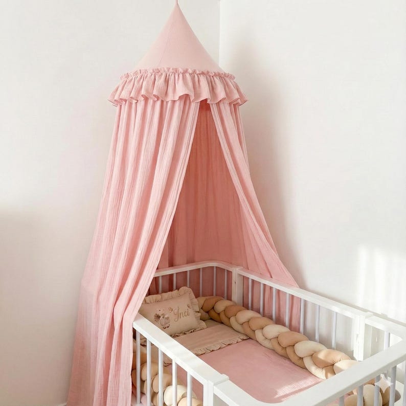 Kids Bed Canopy Cotton for Nursery, Baby Crib Hanging Tent, Mosquito Net & Reading Nook Decor, Playroom Curtain Canopy image 7