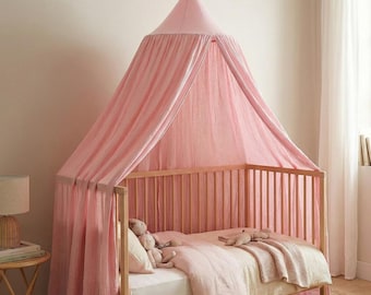 Pink Bed Canopy for Girls Room, Princess Crib Netting, Blush Nursery Decor, Kids Reading Nook Tent, Coquette Bedroom Aesthetic